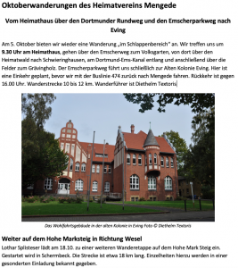 Read more about the article Oktoberwanderungen des Heimatvereins Mengede