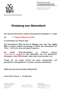 Read more about the article Einladung zum Stammtisch am 7.2.24